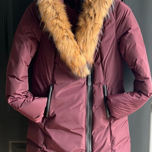 Mackage Burgundy Down Coat with Natural Fur Trip - Exce Condition, Size L-10 - Picture 3 of 10